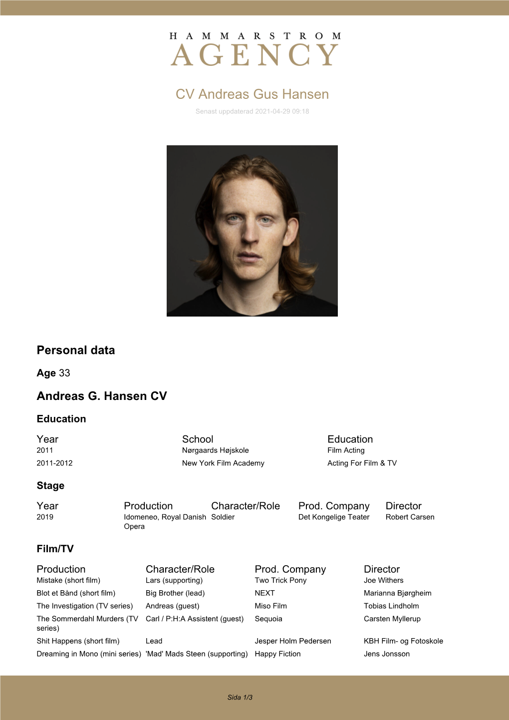 Andreas Gus Hansen CV