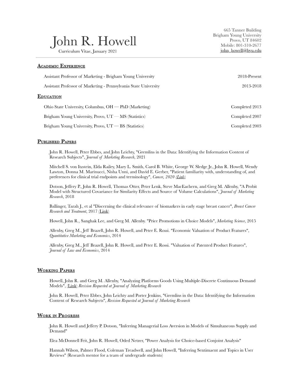 John Howell CV