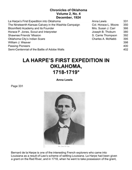 La Harpe's First Expedition in Oklahoma, 1718-1719*