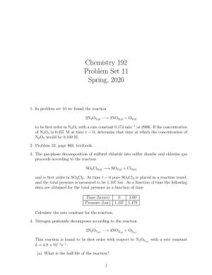 Chemistry 192 Problem Set 11 Spring, 2020