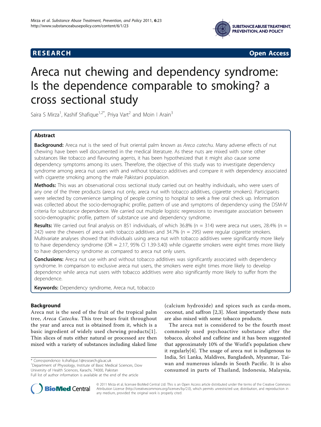 Areca Nut Chewing and Dependency Syndrome