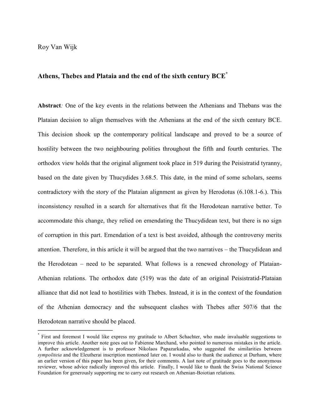 Roy Van Wijk Athens, Thebes and Plataia and the End of the Sixth