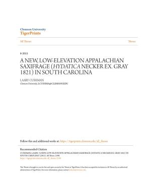 A New, Low-Elevation Appalachian Saxifrage (Hydatica Necker Ex