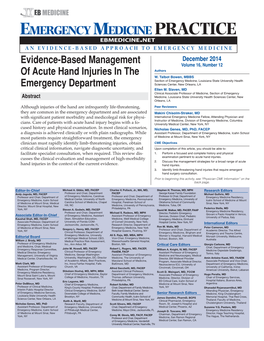 Evidence-Based Management of Acute Hand Injuries in The