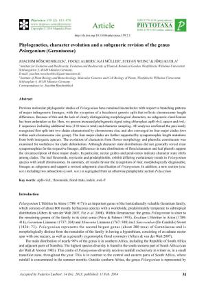 Phylogenetics, Character Evolution and a Subgeneric Revision of the Genus Pelargonium (Geraniaceae)