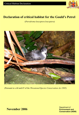 Declaration of Critical Habitat for the Gould's Petrel