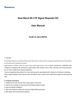 Dual Band 4G LTE Signal Repeater Kit User Manual