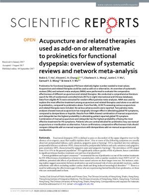 Acupuncture and Related Therapies Used As Add-On Or