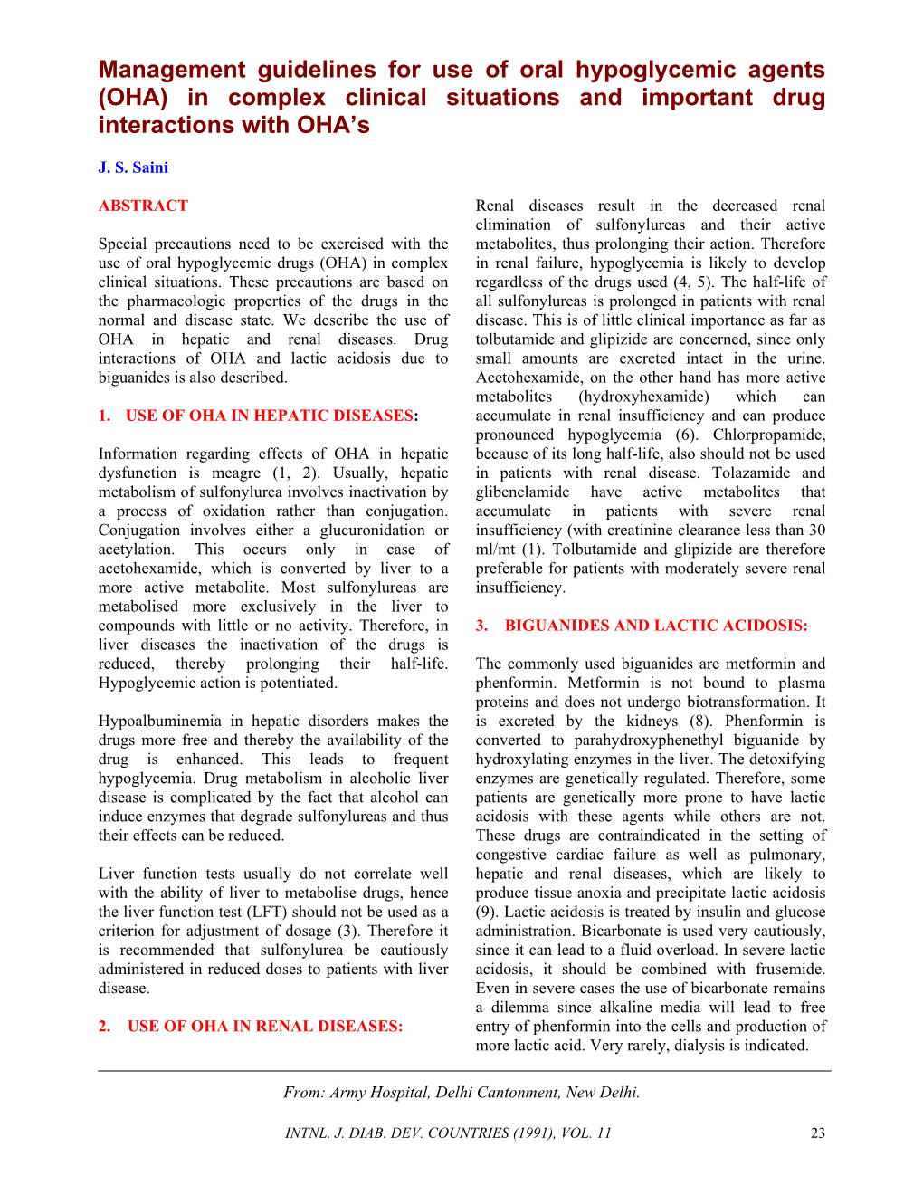 OHA) in Complex Clinical Situations and Important Drug Interactions with OHA’S