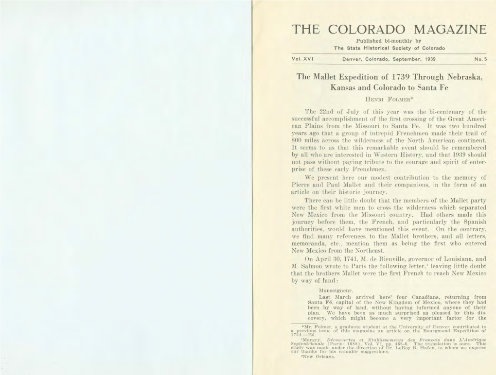 THE COLORADO MAGAZINE Published Bl-Monthly by the State Historical Society of Colorado
