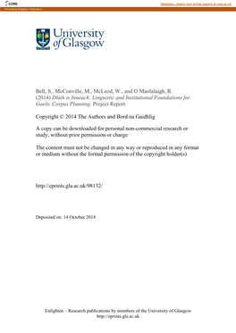 (2014) Dlùth Is Inneach: Linguistic and Institutional Foundations for Gaelic Corpus Planning