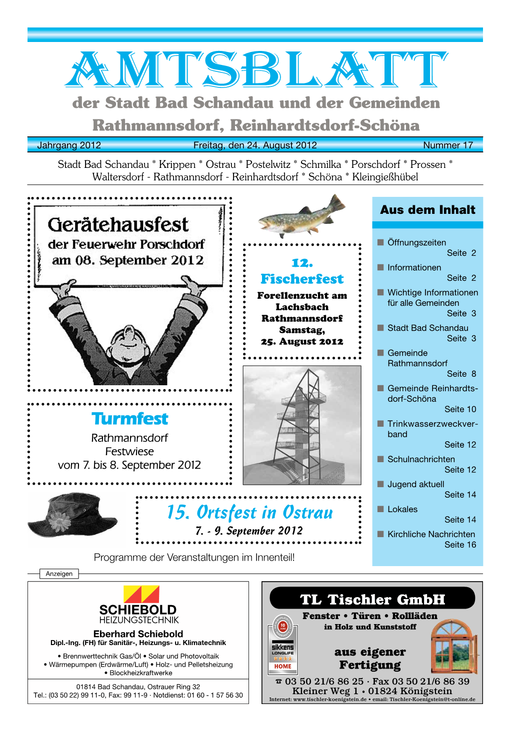 Der Stadt Bad Schandau Und Der Gemeinden Rathmannsdorf, Reinhardtsdorf-Schöna Jahrgang 2012 Freitag, Den 24