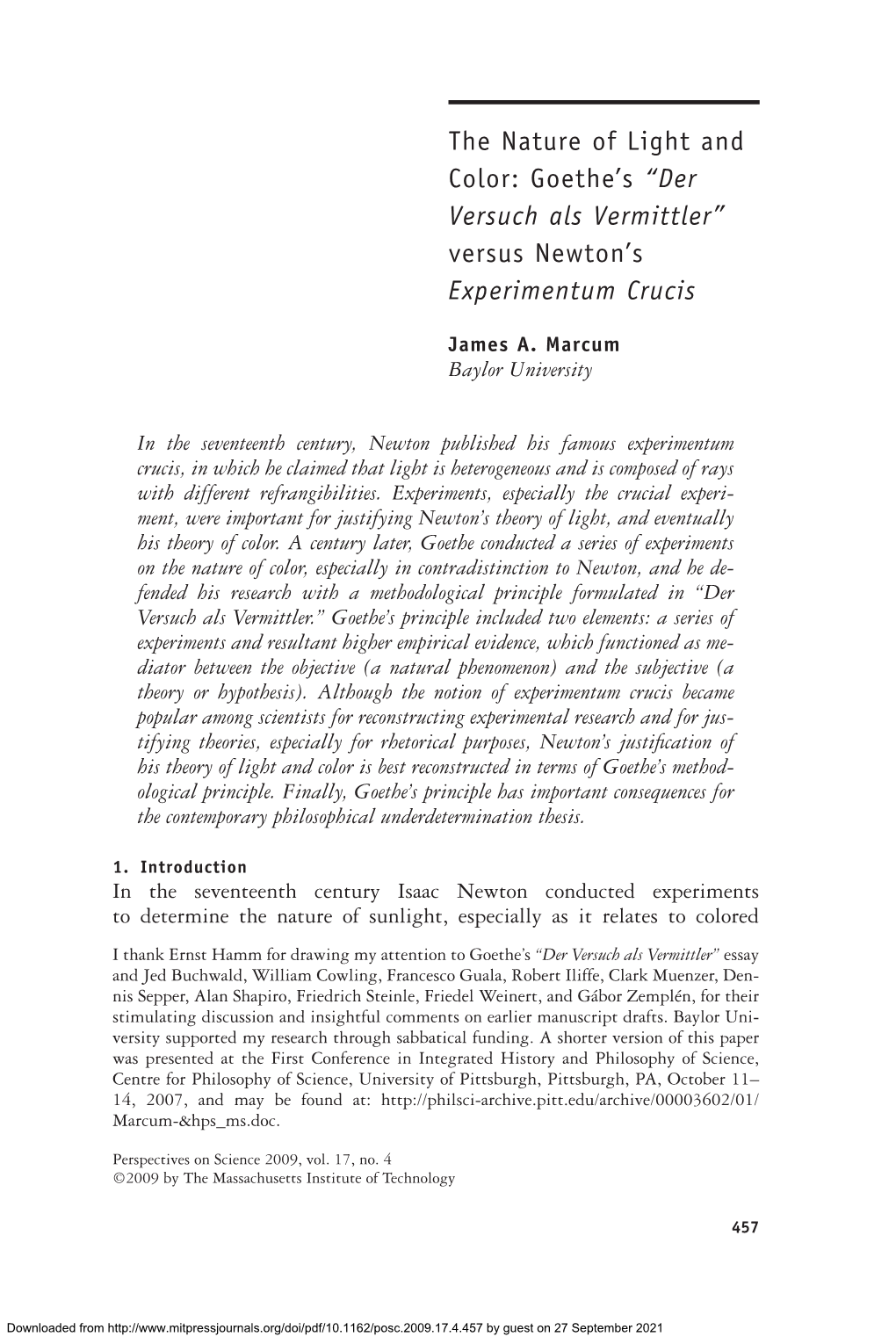 “Der Versuch Als Vermittler” Versus Newton's Experimentum Crucis