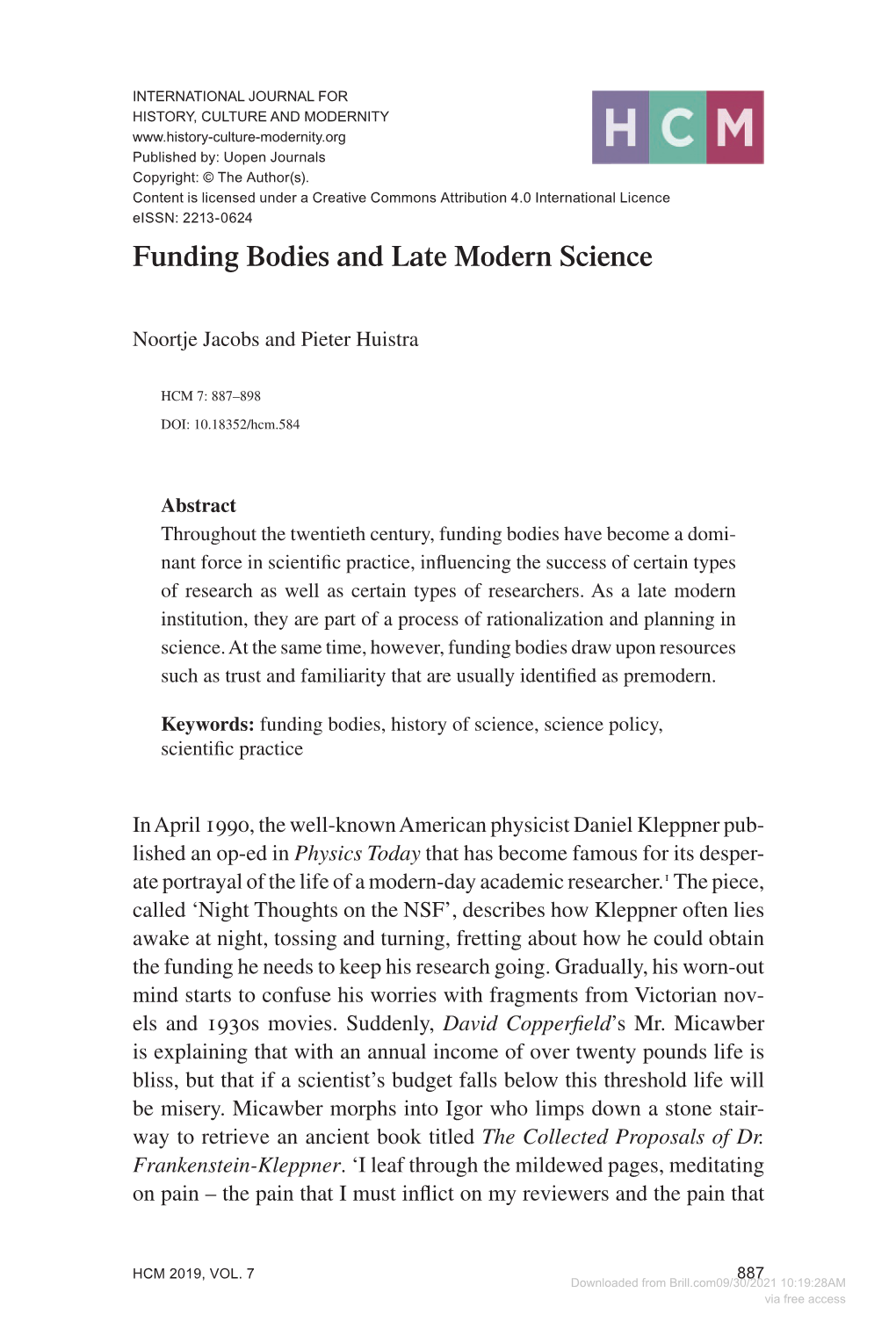 Funding Bodies and Late Modern Science