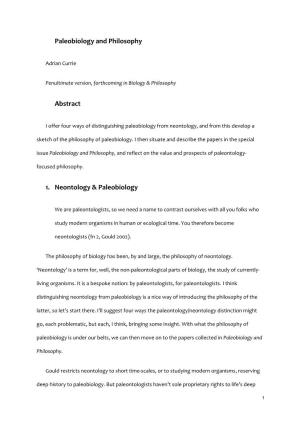 Paleobiology and Philosophy Preprint.Pdf