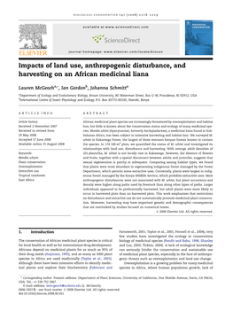 Impacts of Land Use, Anthropogenic Disturbance, and Harvesting on an African Medicinal Liana