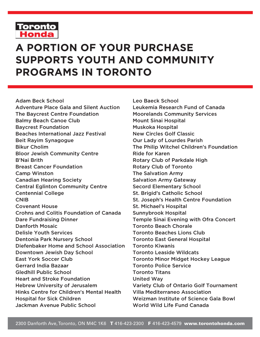 A Portion of Your Purchase Supports Youth and Community Programs in Toronto