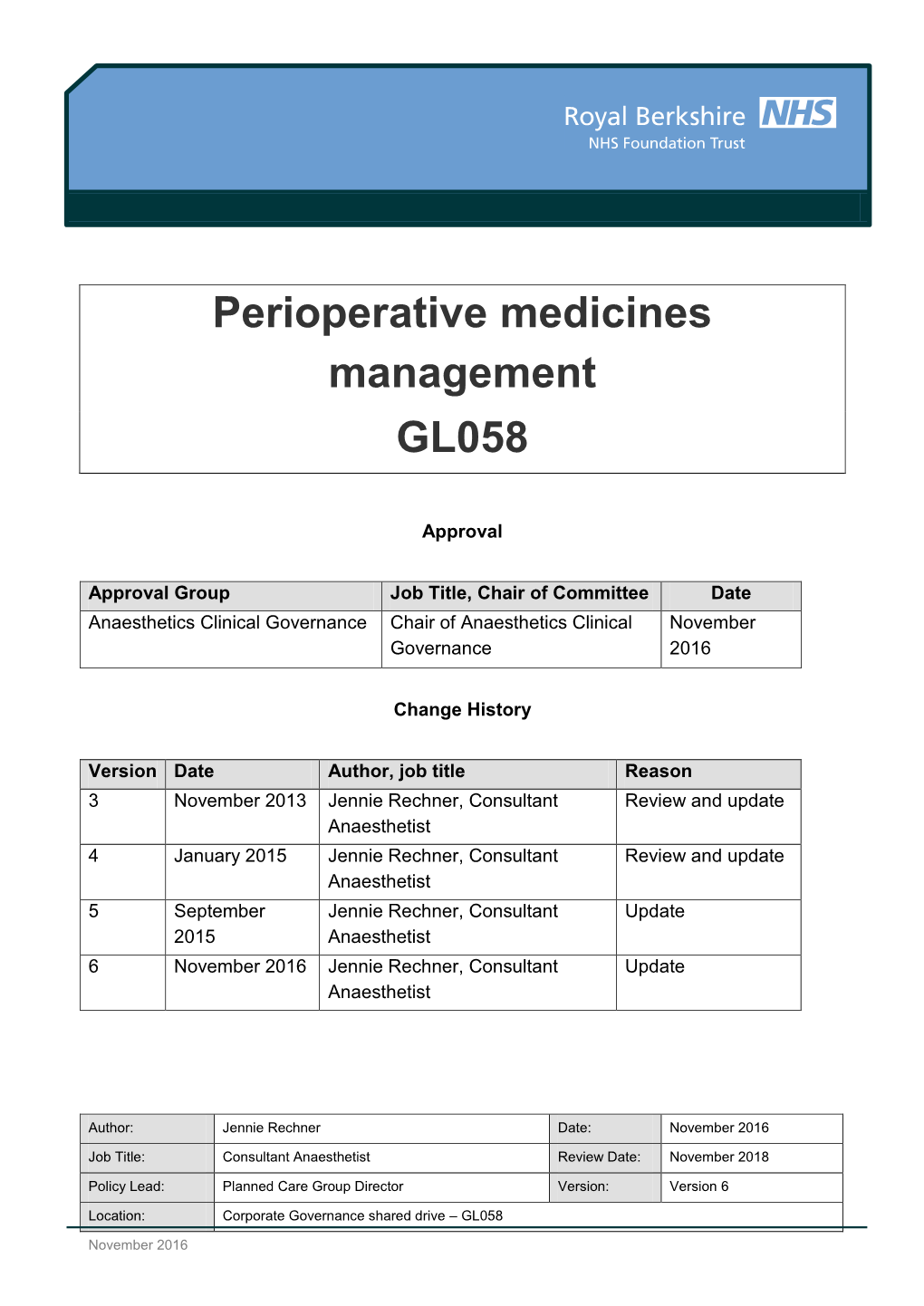 Perioperative Medicines Management GL058