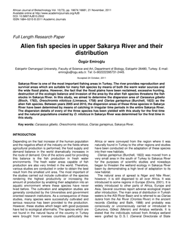 Alien Fish Species in Upper Sakarya River and Their Distribution