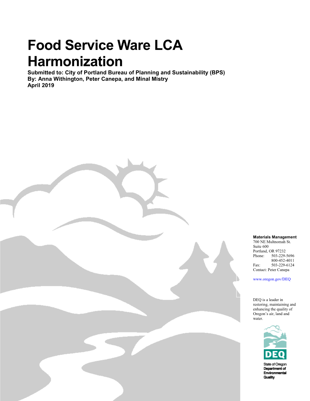 Food Service Ware LCA Harmonization Report