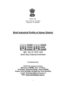 Brief Industrial Profile of Ajmer District