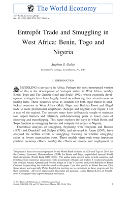 Entrept Trade and Smuggling in West Africa: Benin, Togo and Nigeria