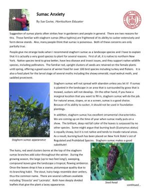 By Sue Gwise, Horticulture Educator Suggestion of Sumac Plants Often