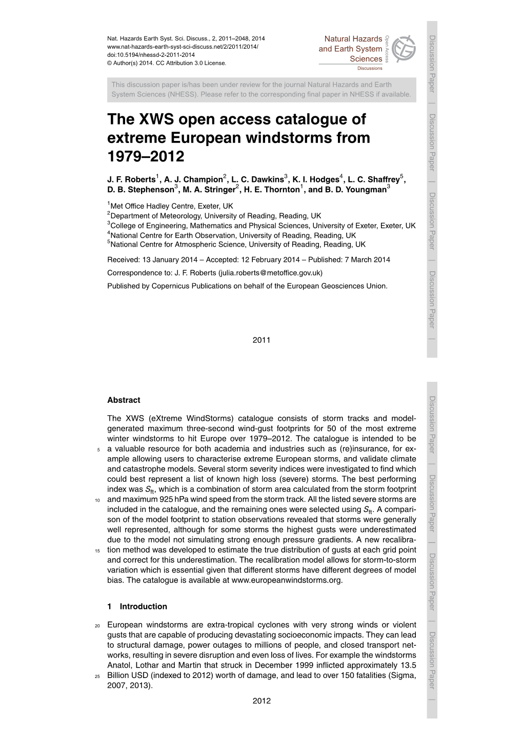 The XWS Open Access Catalogue of Extreme European Windstorms From