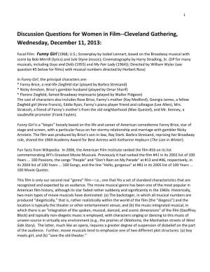 Discussion Questions for Women in Film--Cleveland Gathering, Wednesday, December 11, 2013