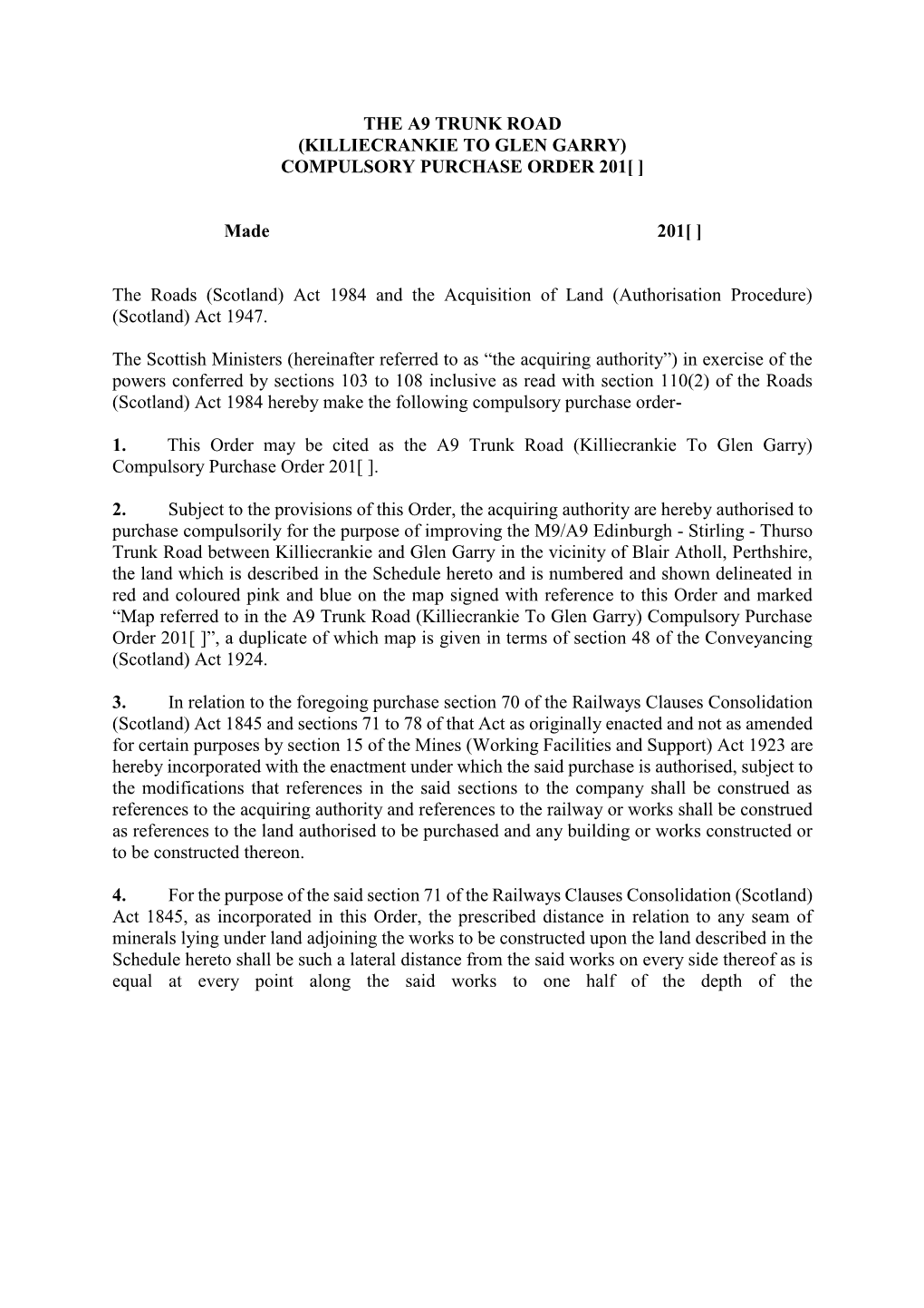 Killiecrankie to Glen Garry) Compulsory Purchase Order 201[ ]