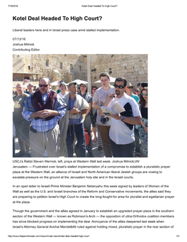 Kotel Deal Headed to High Court?