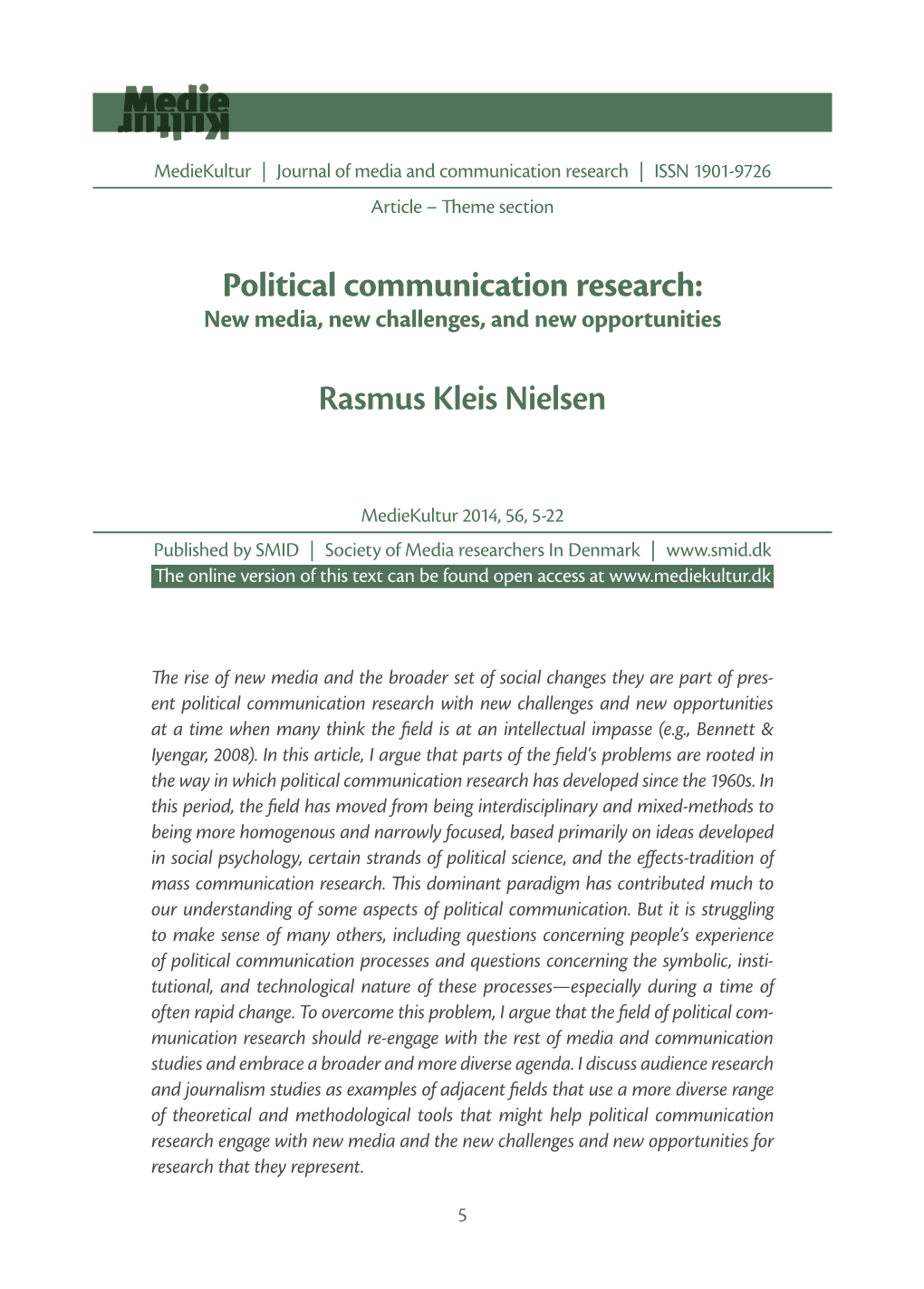 Political Communication Research: Rasmus Kleis Nielsen