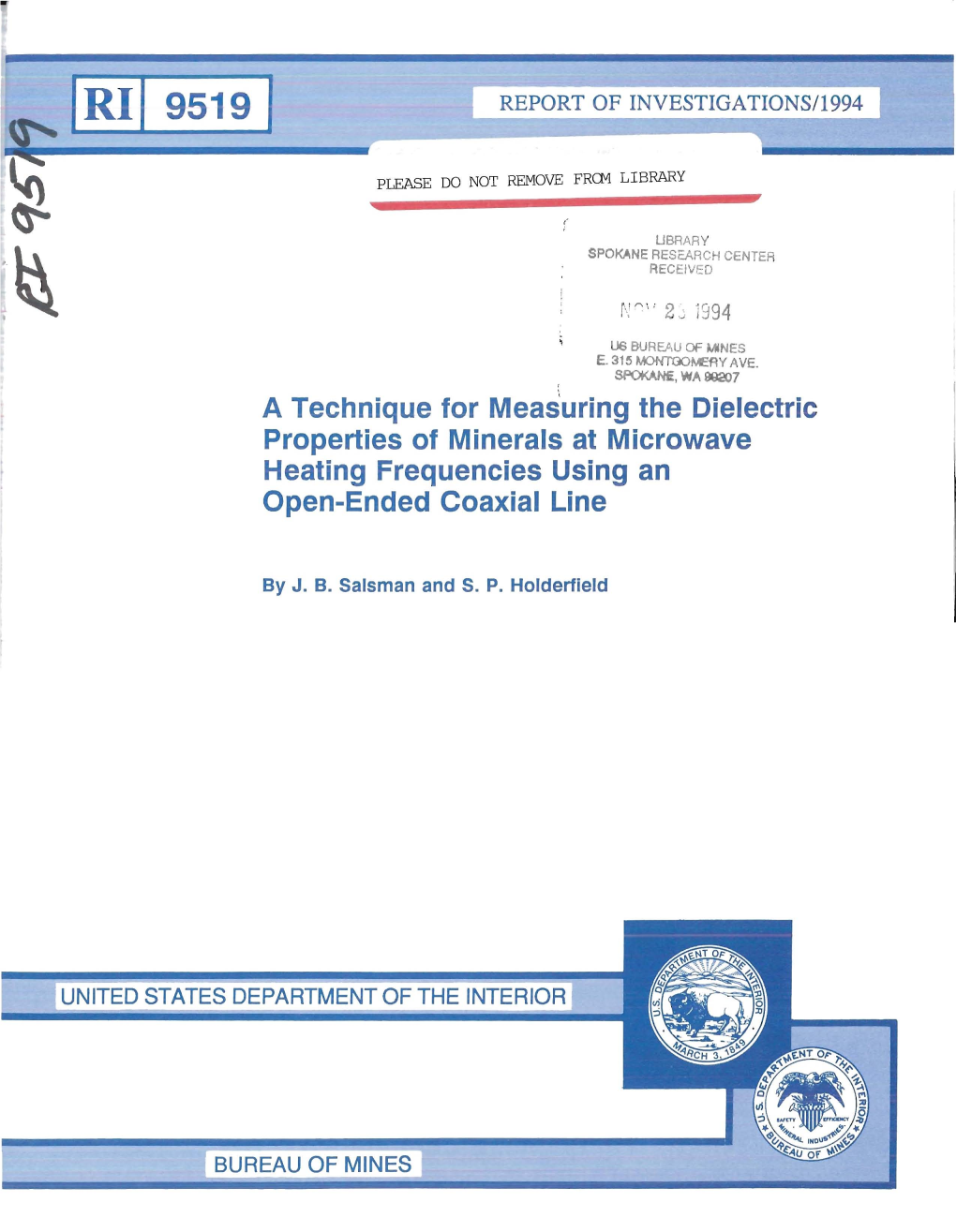 A Technique for Measuring the Dielectric Properties of Minerals at Microwave Heating Frequencies Using an Open-Ended Coaxial Line