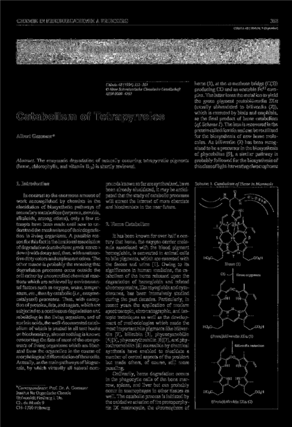 Catabolism of Tetrapyrroles As the Final Product of Heme Catabolism (Cf Scheme 1)