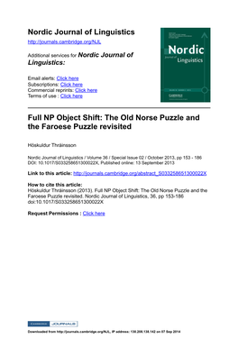 Nordic Journal of Linguistics Full NP Object Shift