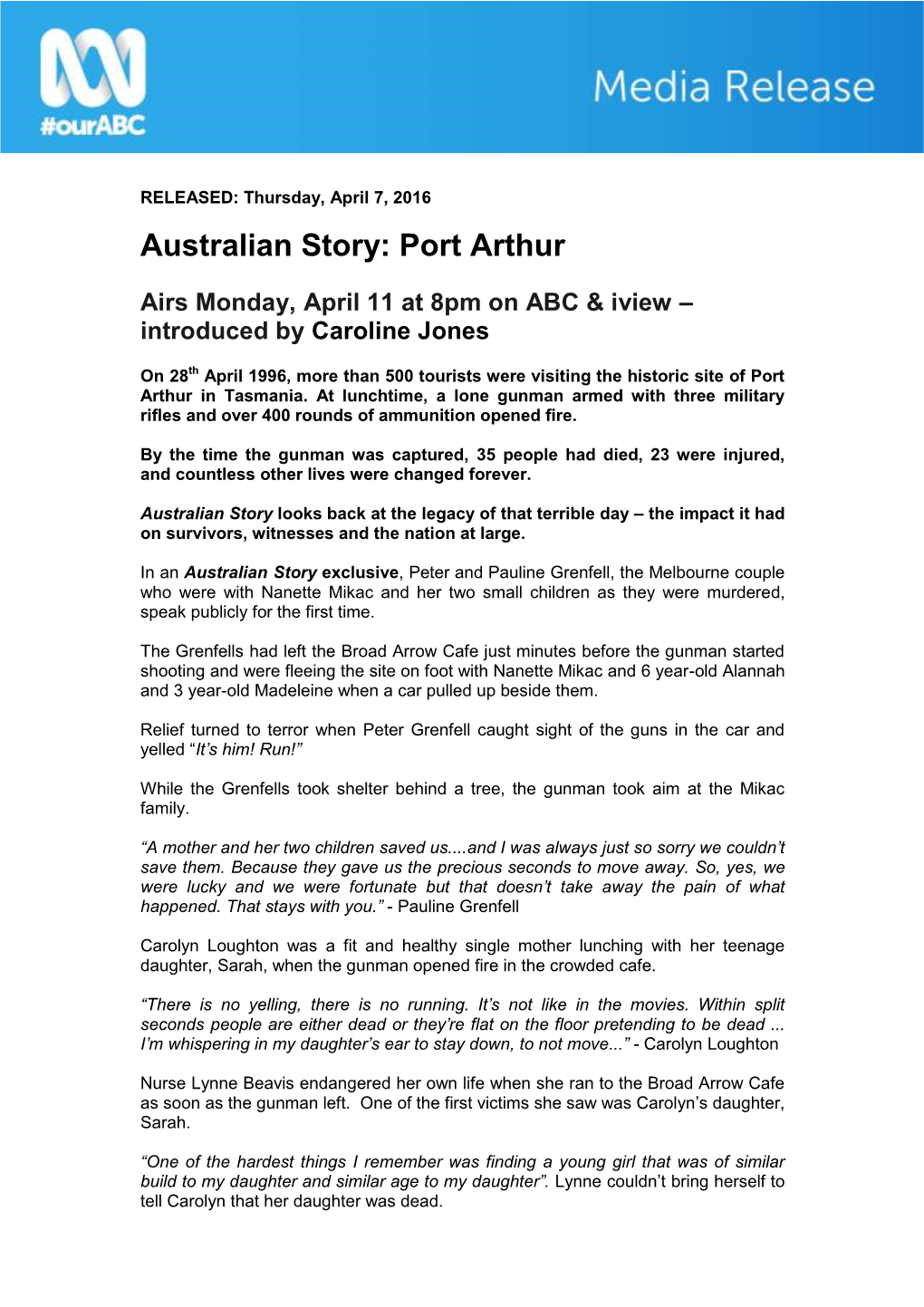 Australian Story: Port Arthur