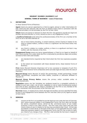 MOURANT OZANNES (GUERNSEY) LLP GENERAL TERMS of BUSINESS - Laws of Guernsey