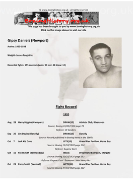 Fight Record Gipsy Daniels (Newport)