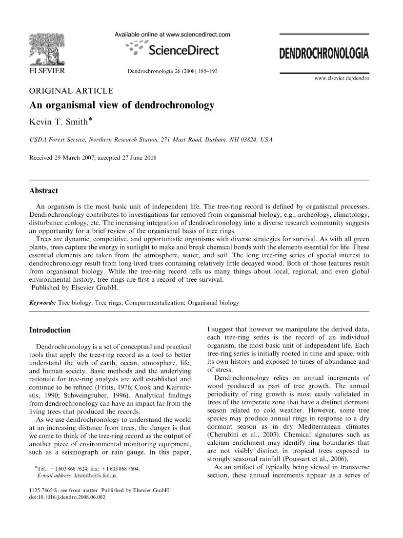 An Organismal View of Dendrochronology Kevin T