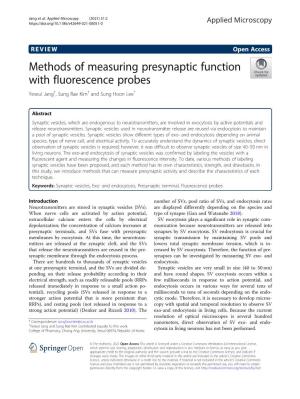 Methods of Measuring Presynaptic Function with Fluorescence Probes Yeseul Jang†, Sung Rae Kim† and Sung Hoon Lee*