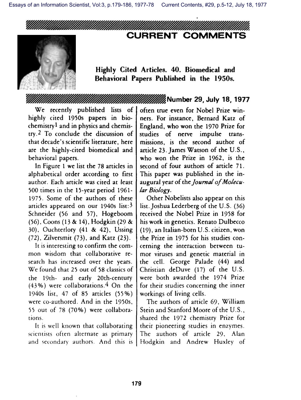 Highly Cited Articles. 40. Biomedical and Behavioral Papers Published in the 1950S