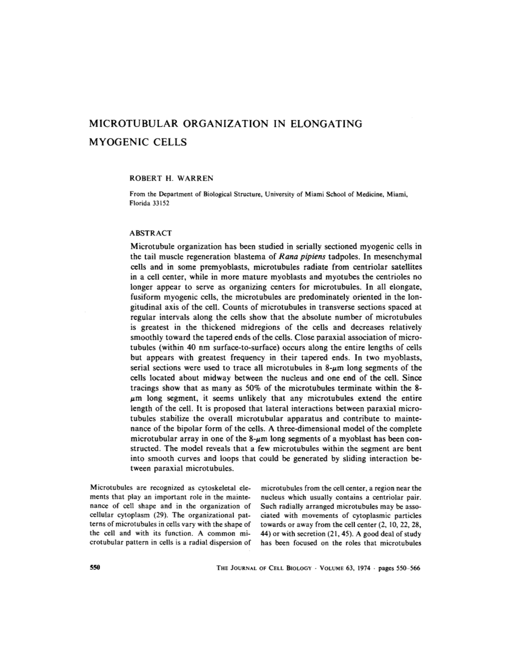 Microtubular Organization in Elongating Myogenic Cells