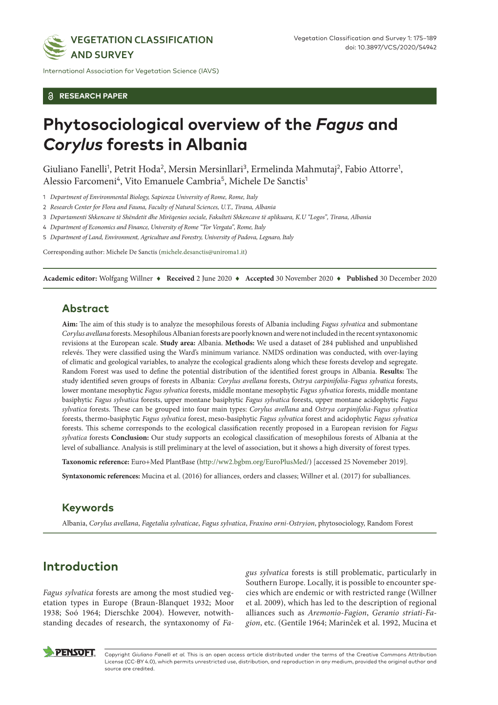 ﻿Phytosociological Overview of the Fagus and Corylus Forests in Albania