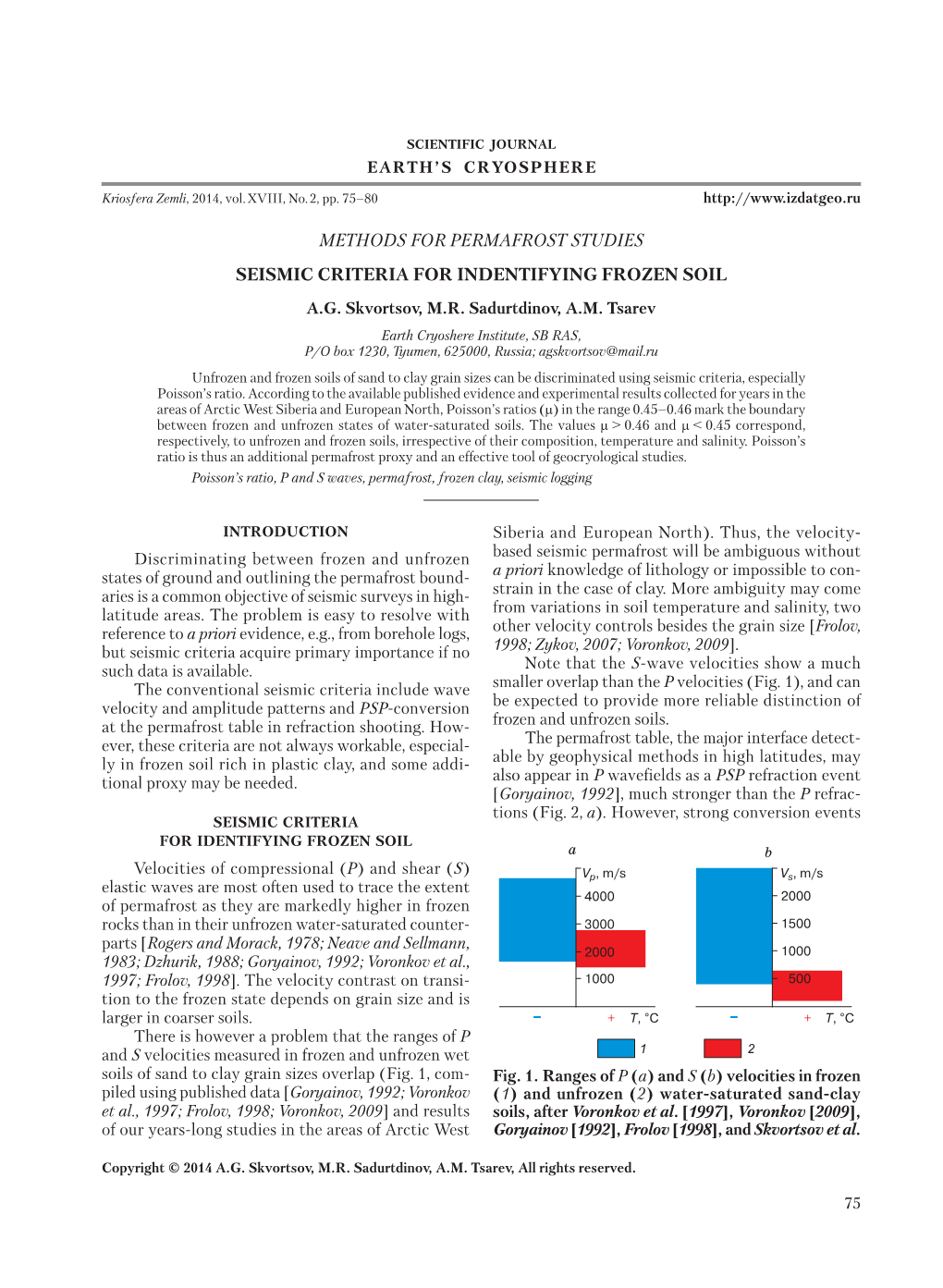 Methods for Permafrost Studies Seismic Criteria for Indentifying Frozen Soil