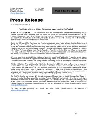 Tab Hunter Press Release