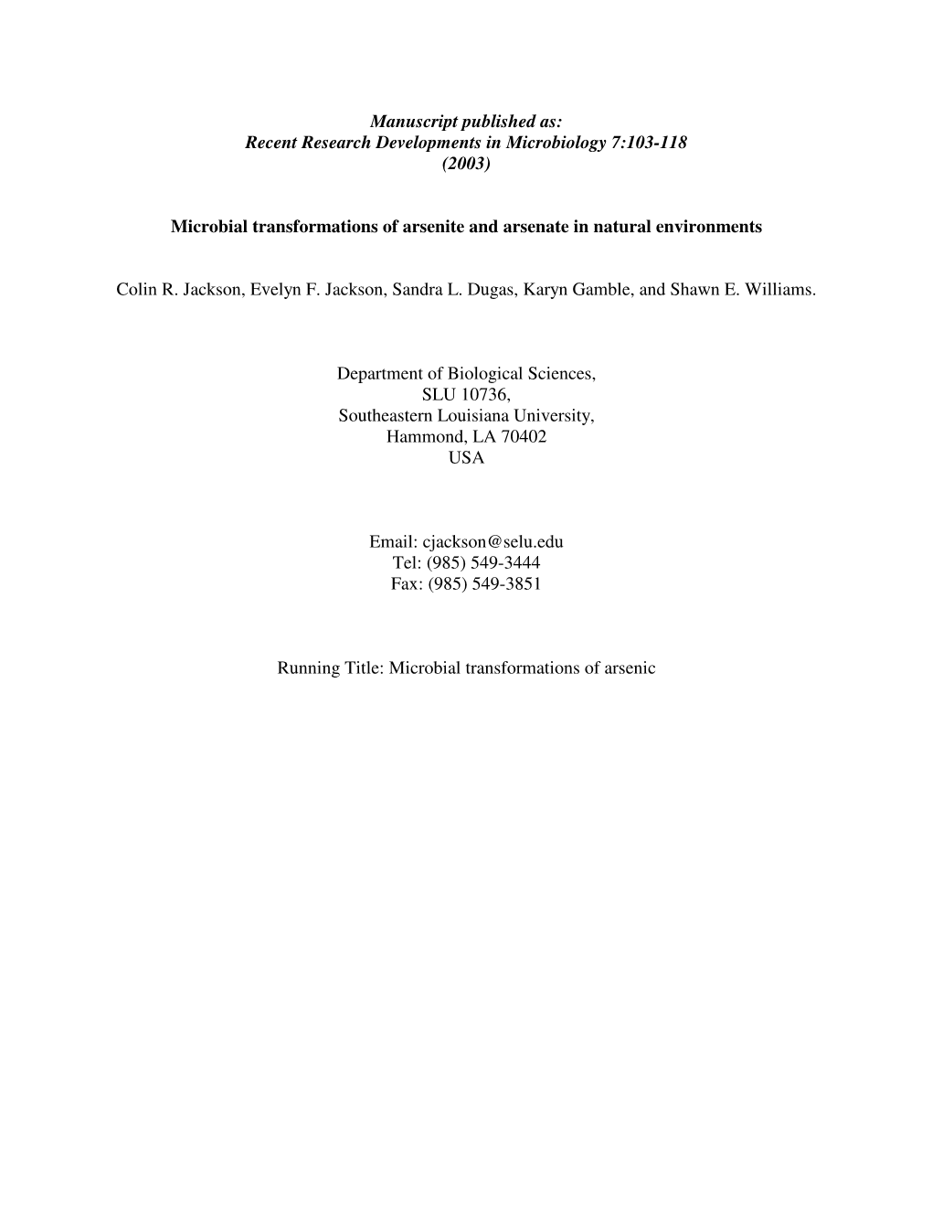 Microbial Transformations of Arsenite and Arsenate in Natural Environments