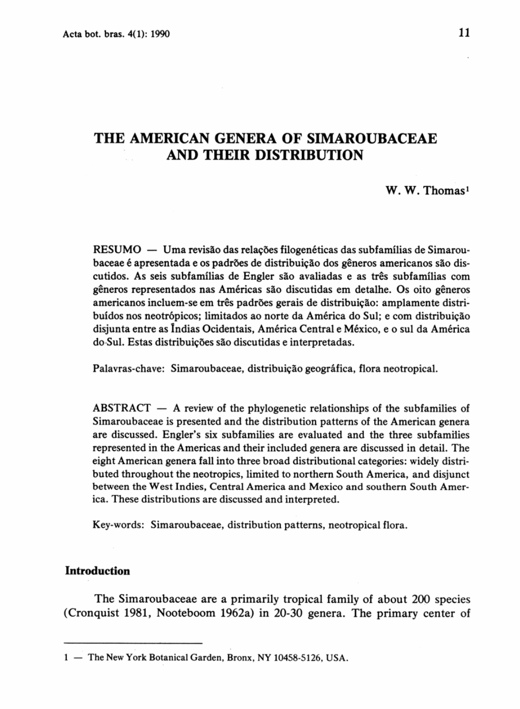 The American Genera of Simaroubaceae and Their Distribution