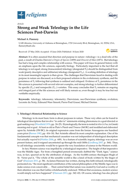 Strong and Weak Teleology in the Life Sciences Post-Darwin