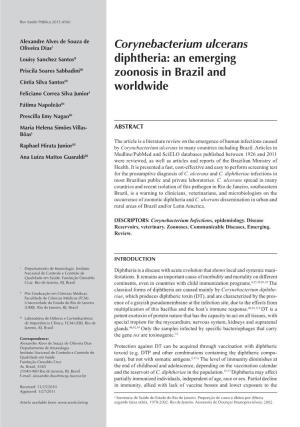 Corynebacterium Ulcerans Diphtheria: an Emerging Zoonosis in Brazil And