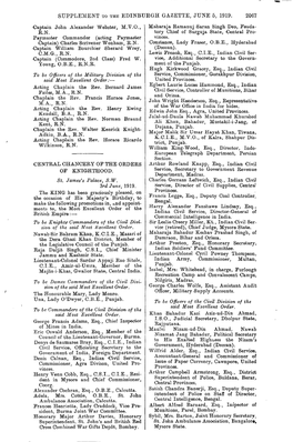 SUPPLEMENT to the EDINBURGH GAZETTE, JUNE 5, 1919. 2067 •Captain John Alexander Webster, M.V.O., Maharaja Ramanuj Saran Singh Deo, Feuda- R.N